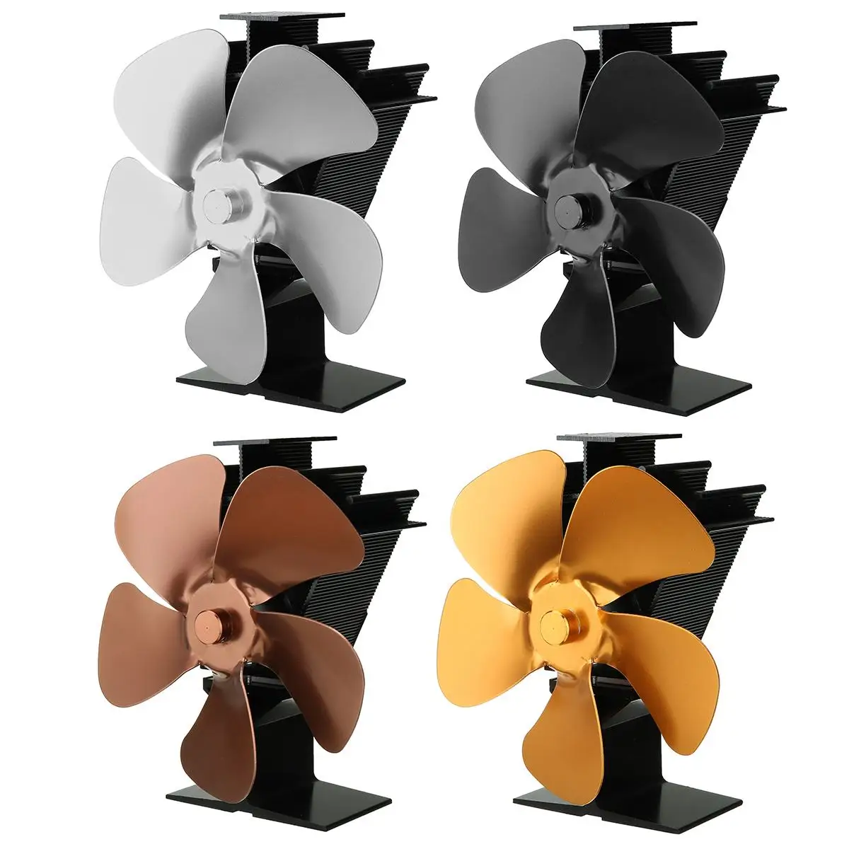 

Black 5 Blades Stove Fan Super Quiet Heat Powered Saving Fireplace Powered Heat Distribution Keep Warm Fireplace Fan Thermometer