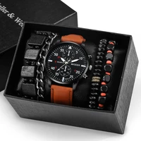 leather watch elastic bracelet set for men best practical valentines day gifts boyfriend elegant quartz brown watch gift box