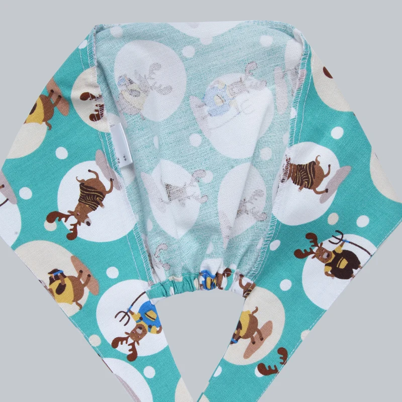 

Christmas Reindeer Veterinary Scrub Caps Pattern Dental Nursing Print Scrubs Hat Women Men 100% Cotton Beautician Chef Skull Cap