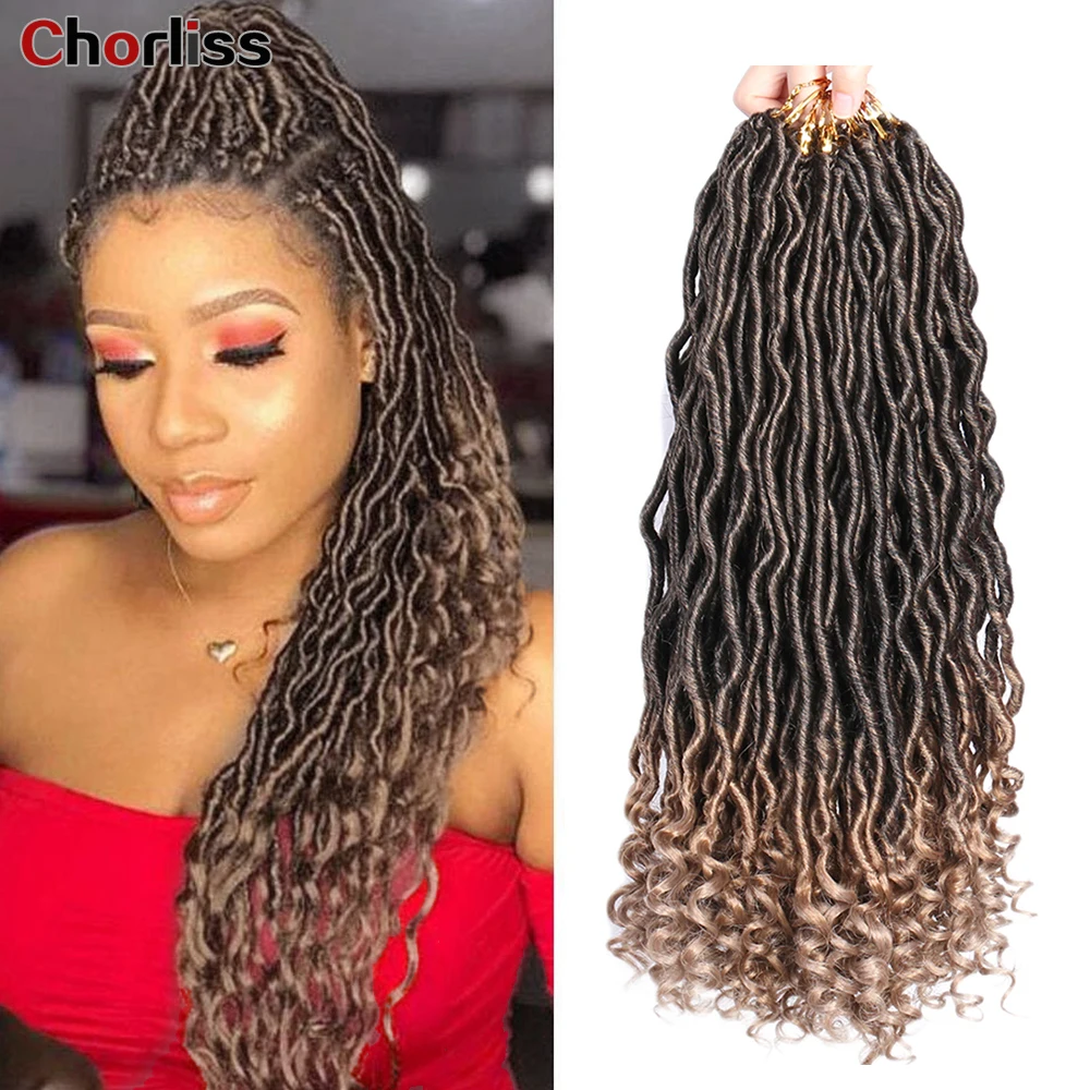 

River Faux Locs Synthetic Crochet Braids Messy Goddess Locs Hair Extension Ombre Braiding Hair Hook Braids For Women Aliwanya