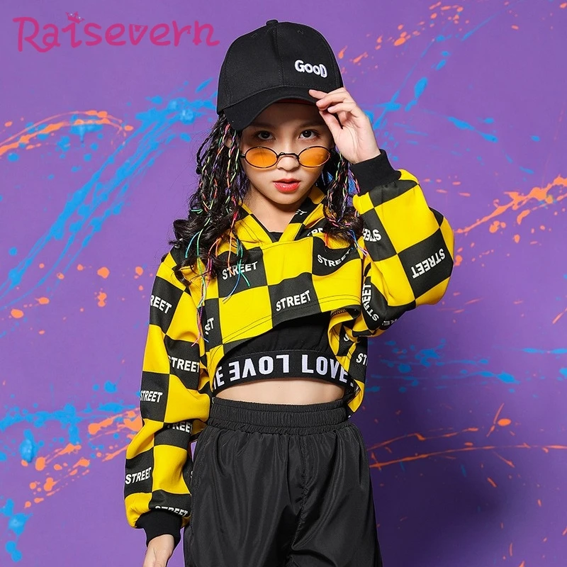RAISEVERN Письмо плед Печать Детей Crop Толстовка Hip Hop Детские Девушки Печатного Hoodie Tops