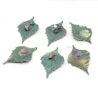 small pendant natural semi precious stone leaf shaped pendant for jewelry making diy necklace earring accessories 45x70 mm