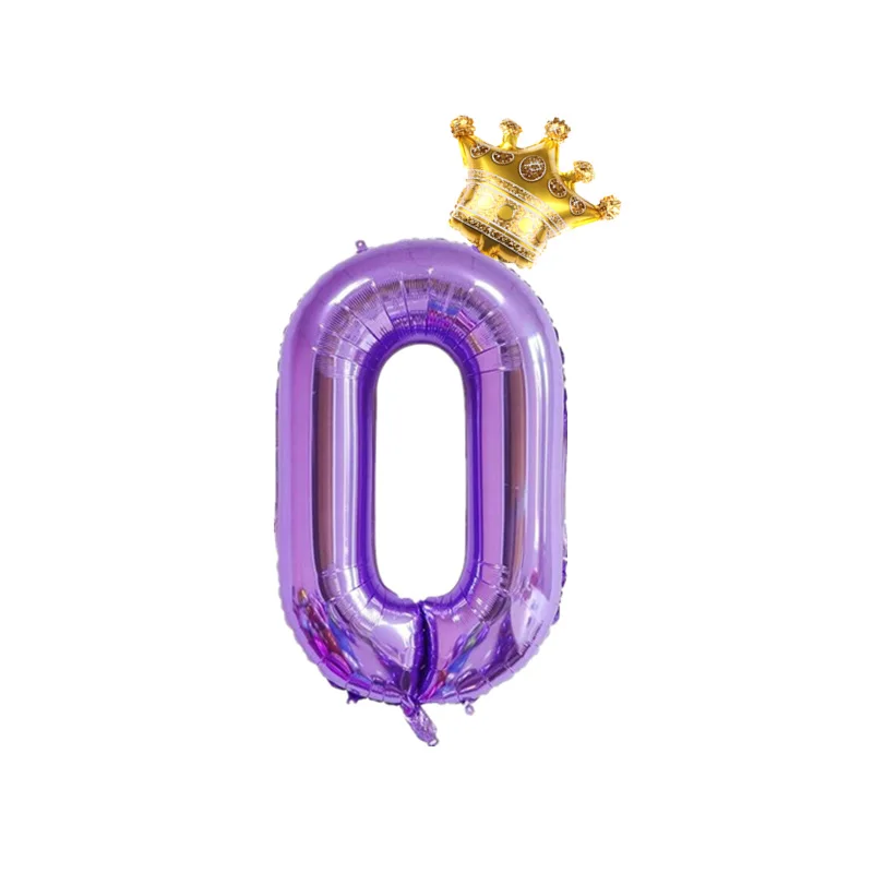 2pcs Gold Crown Foil Balloon 40inch Purple Digit 0-9 Number Balloons 1 2 3 4 5 Years Old Birthday Party Decorations Kids Ballons