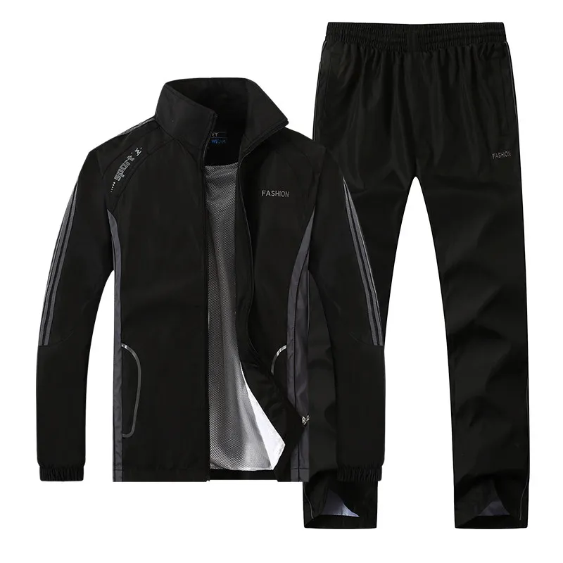 Черный Мужская одежда, спортивный костюм, размер L-5XL, мужской комплект, весна-осень, мужская спортивная одежда, комплект из 2 предметов, спортивный костюм, куртка+ штаны, спортивный костюм - Цвет: Черный