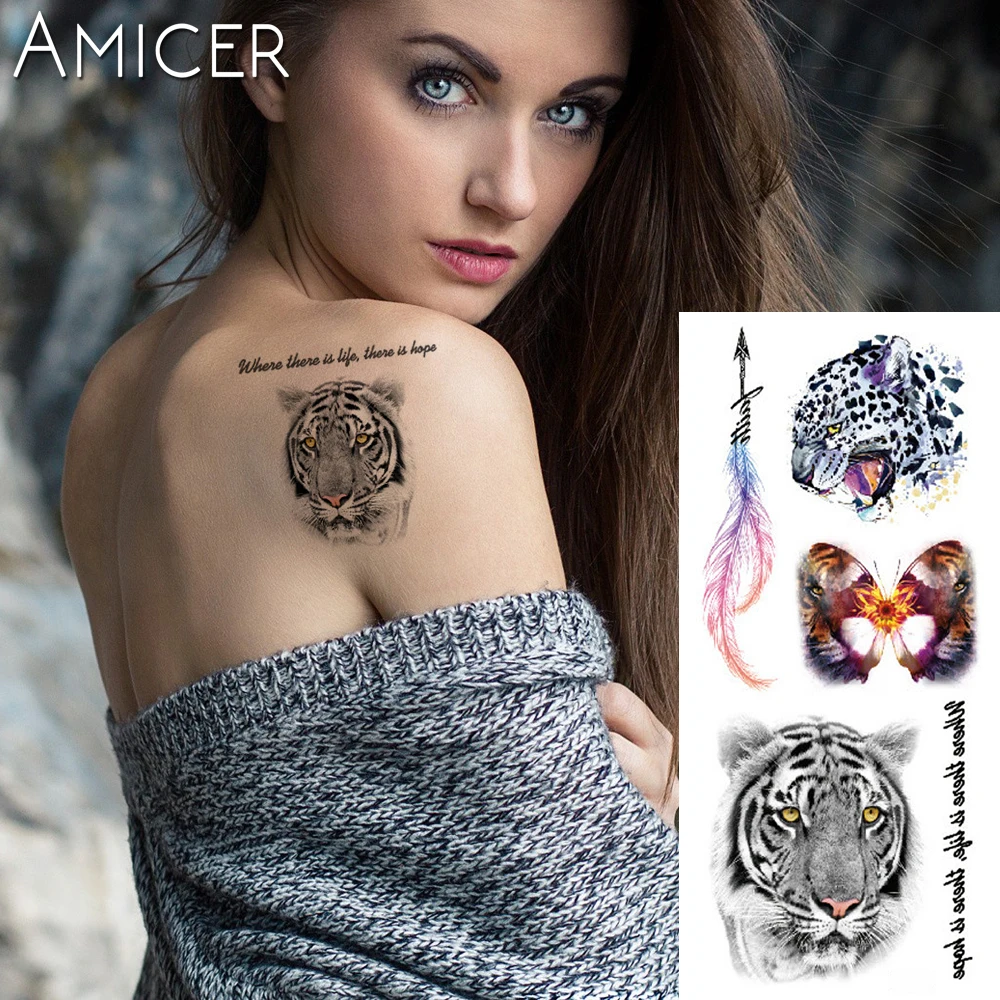 

1 piece Fantasy Color Lion tiger leopard Fox Hot Large animal Temporary Tattoo Waterproof Tattoo Sticker for women men
