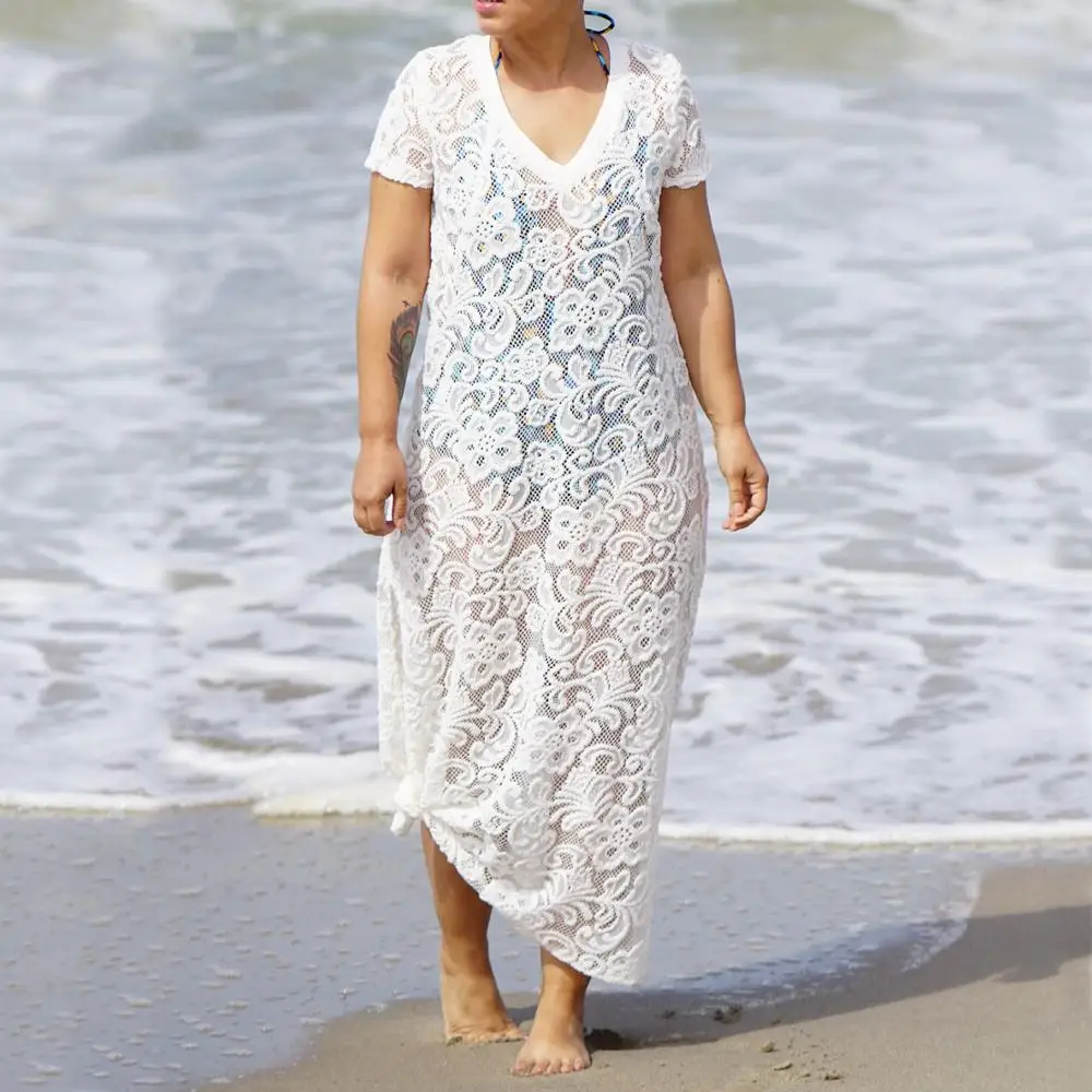 Новое поступление 2020 Женская летняя сексуальная белая кружевная пляжная одежда