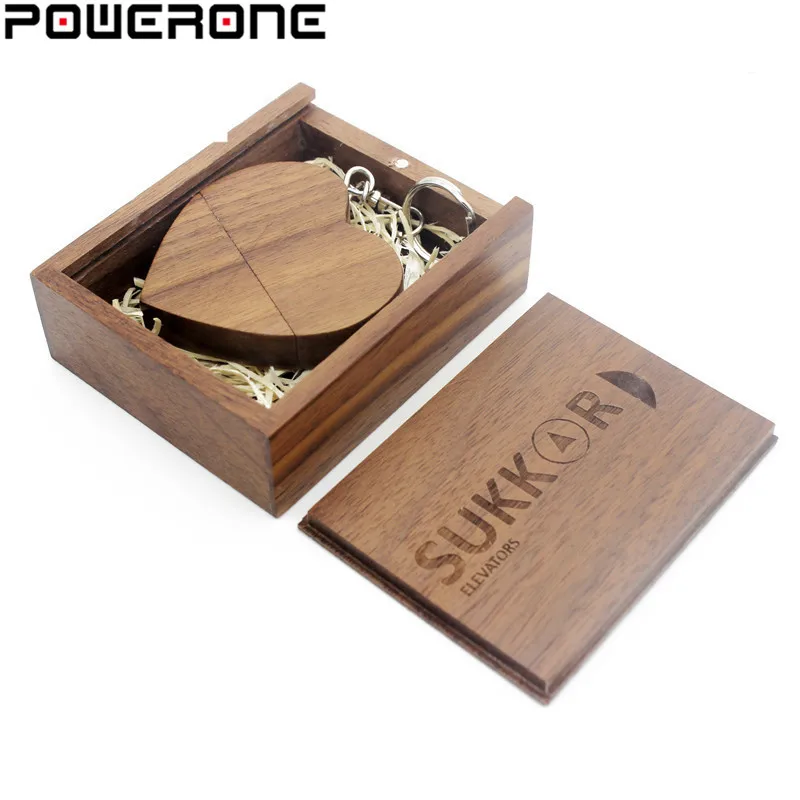 Usb флеш накопитель POWERONE деревянный в форме сердца с коробкой 64/32/16/8/4 ГБ|usb with box|heart