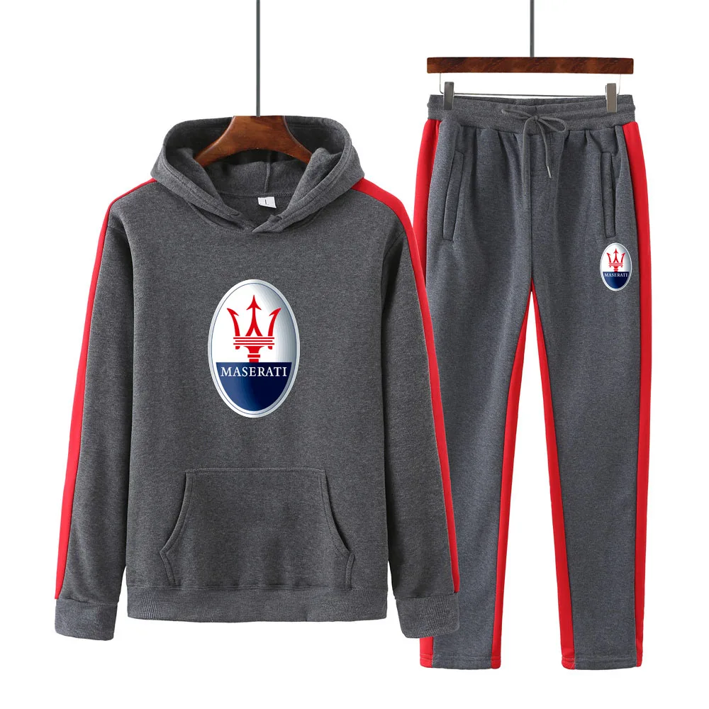 

Men's spring and autumn Maserati printed patchwork sweater + patchwork casual trousers sports casual hoodie two-piece men