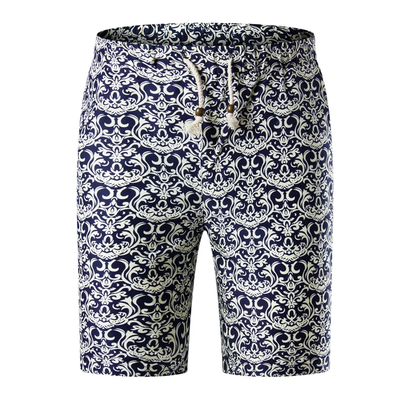 

2020 Summer Fashion Men's Casual Linen Shorts Men's Stretch Waist Beach Comfortable Flower Shorts