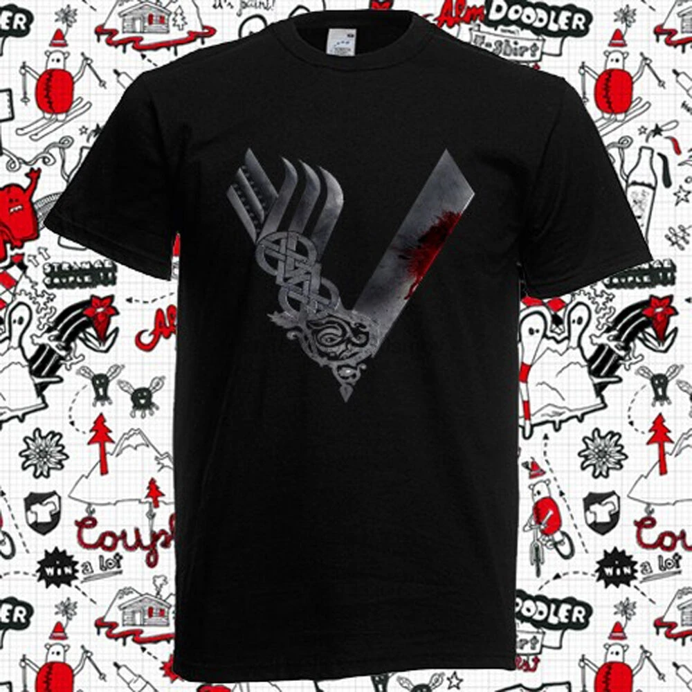 New Vikings Tv Series Logo Movie Men Black T-Shirt Size S-3Xl 2019 Summer Short-Sleeved Fitness Clothing O-Neck Top Tee | Мужская одежда