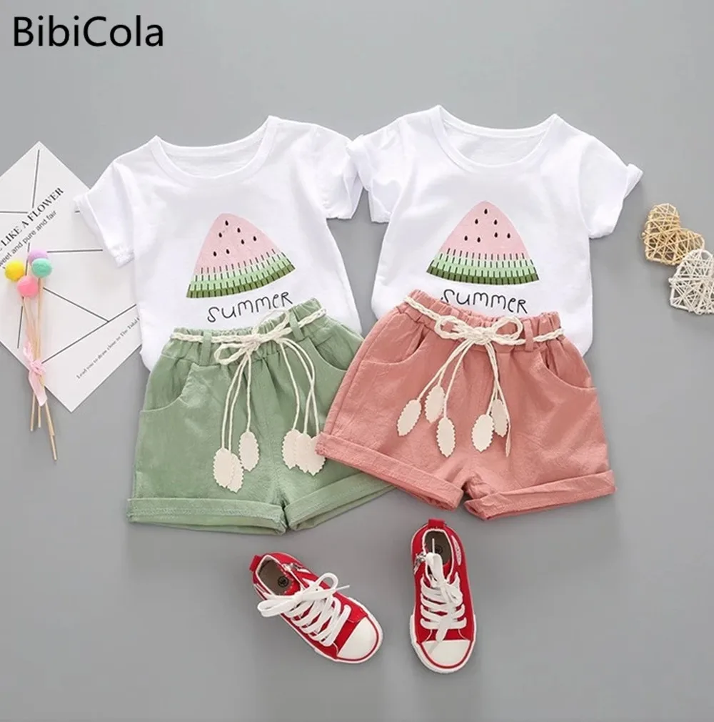 

BibiCola summer girls clothing set 2pcs tracksuit children cotton suit kids cartoon outfits short sleeve baby girls clothes sets