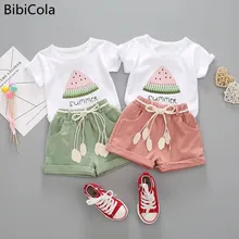 BibiCola summer girls clothing set 2pcs tracksuit children cotton suit kids cartoon outfits short sleeve baby girls clothes sets