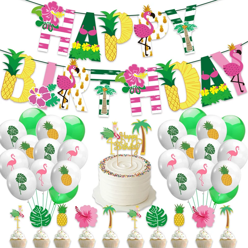 

Hawaii Happy Birthday Party Decoration Tableware Cups Plates Banner Balloons Birthday Supplies Birthday Party Decorations Kids