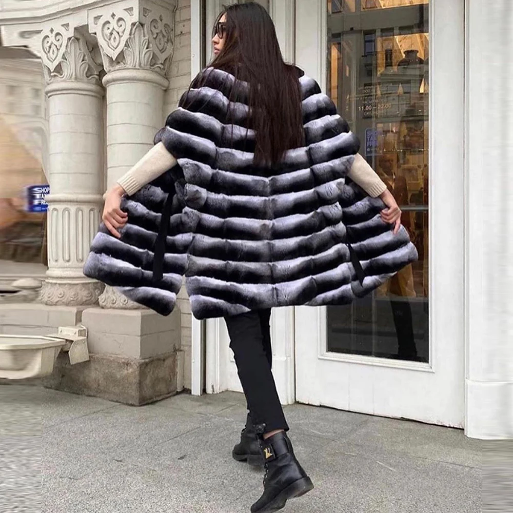 80cm Long Real Rex Rabbit Fur Coats for Women 2022 New Genuine Full Pelt Chinchilla Color Rex Rabbit Fur Jackets Stand Collar