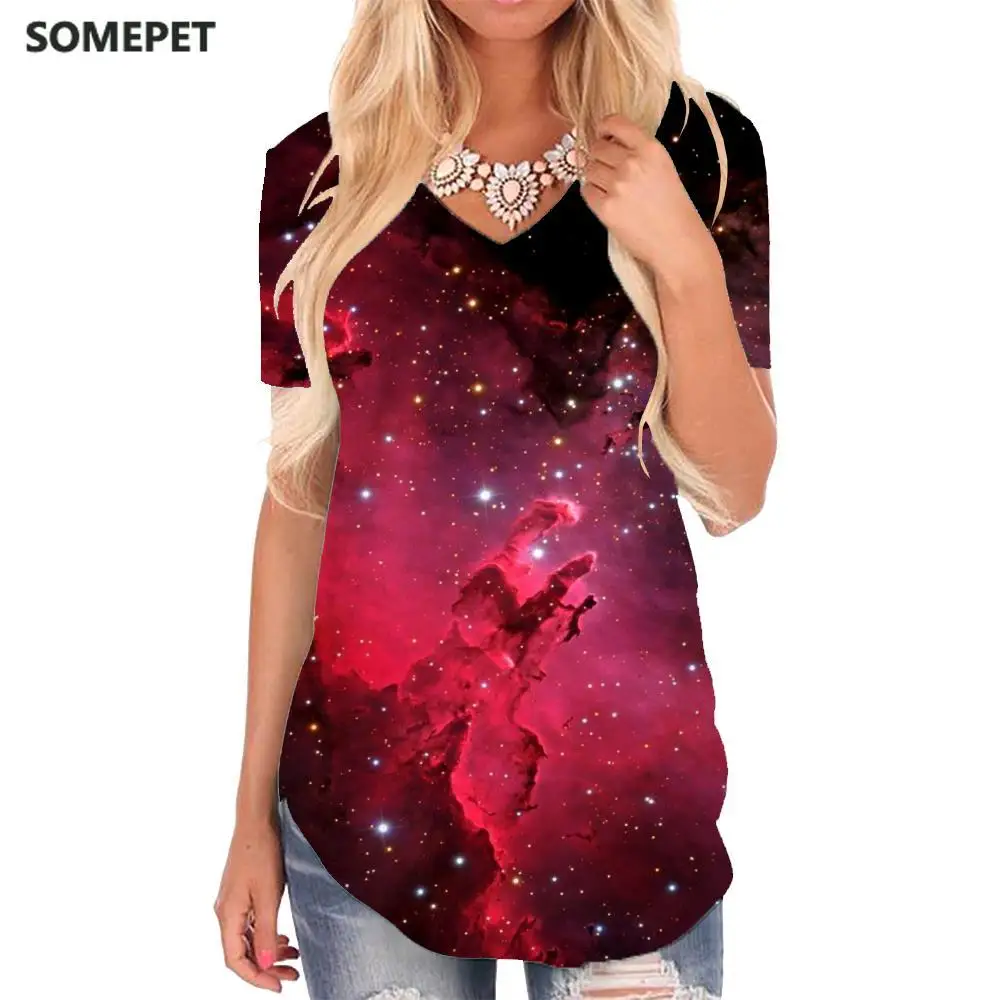 

SOMEPET Galaxy T Shirt Women Nebula V-neck Tshirt Space T-shirts 3d Universe Tshirts Printed Womens Clothing Fashion Cool