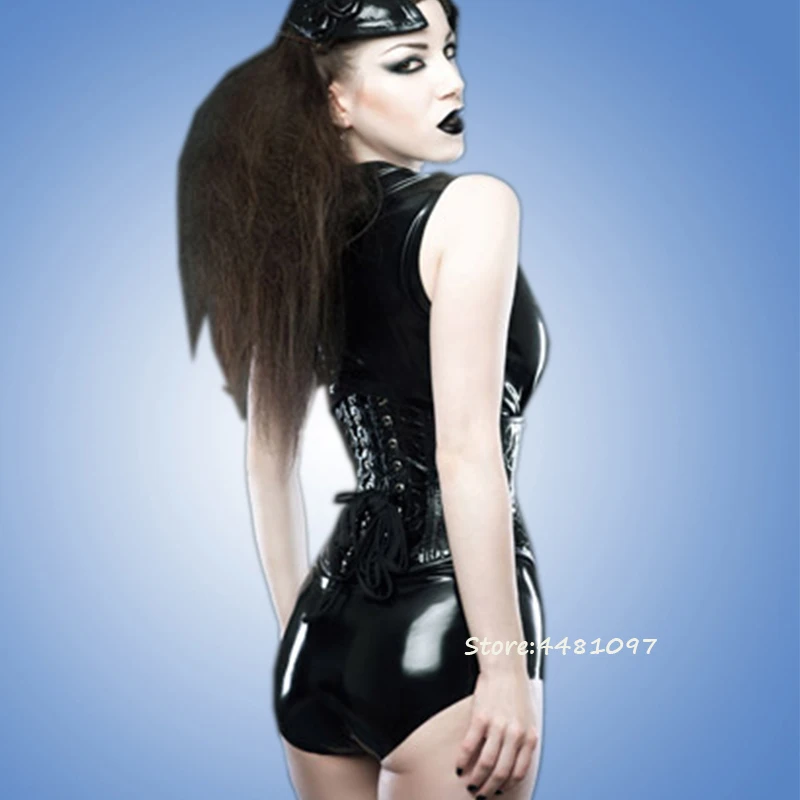 Сексуальное женское латексное боди с v-образным вырезом облегающая резиновая