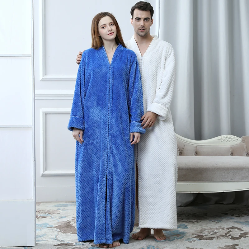 Men's Extra Long Thermal Flannel Bath Robe with Zipper - Plus Size, Thick and Warm Coral Fleece Bathrobe for Women and Men, Winter Robes for Men's Dressing Gown image 4