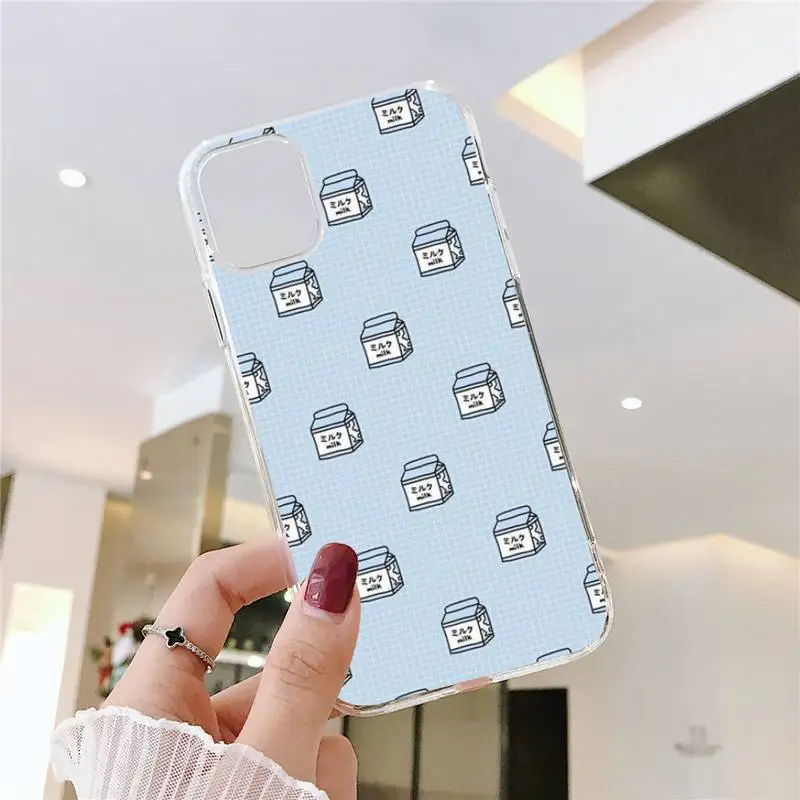 

Kawaii Strawberry Milk Phone Case Transparent soft For iphone 5 5s 5c se 6 6s 7 8 11 12 plus mini x xs xr pro max