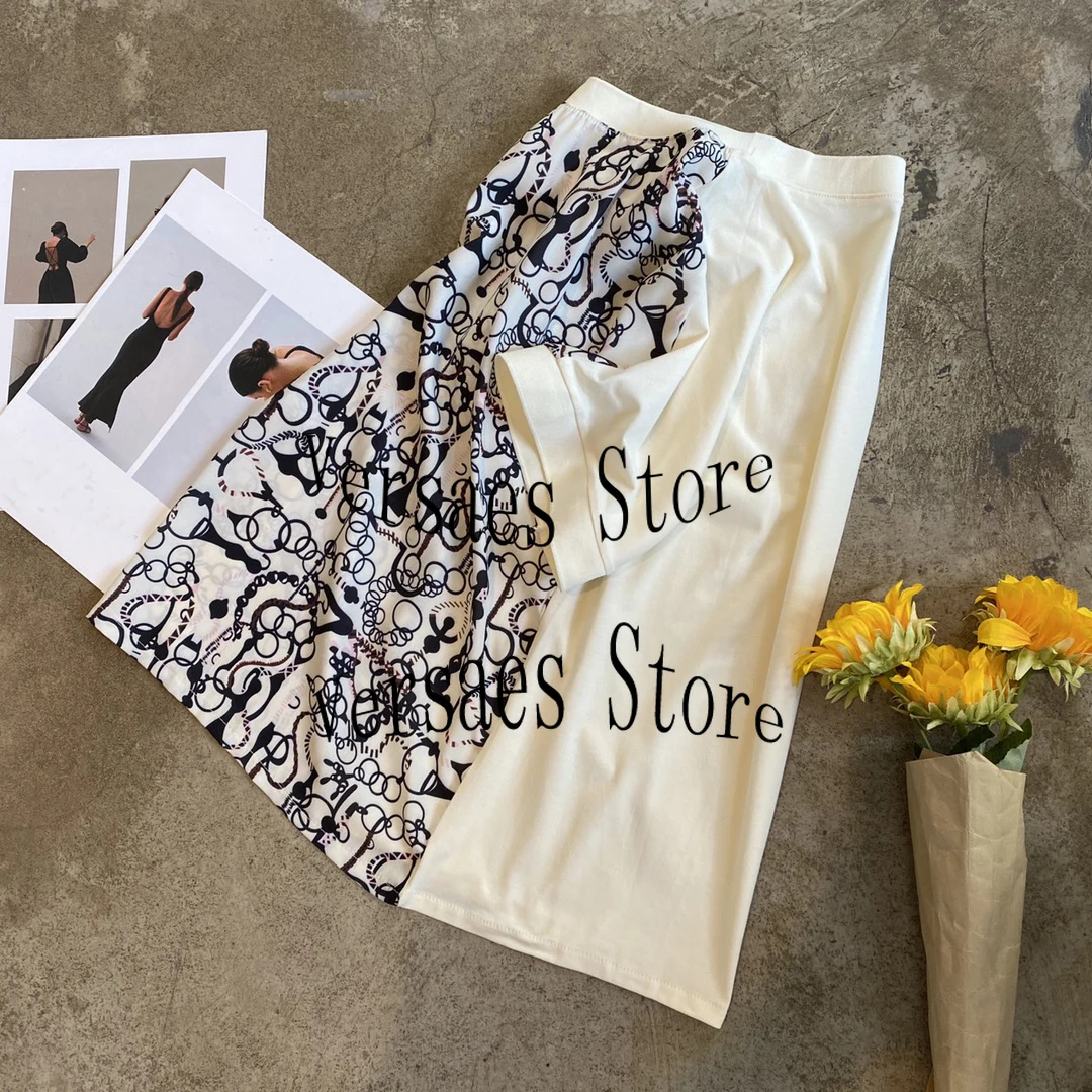 

2021 luxury high quality pattern elements fashion elegant women's short sleeve retro light mature temperament graphic T-shirt