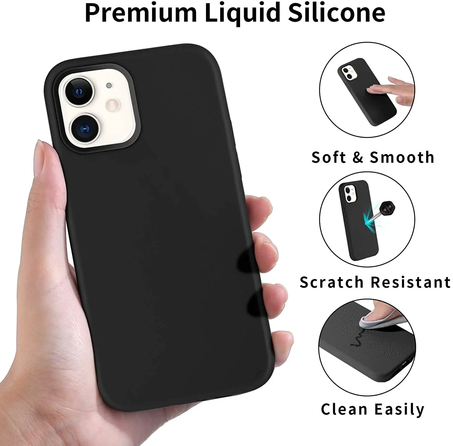 

Совместим с чехлом для iPhone 12/совместим с чехлом для iPhone 12 Pro из жидкого силикона, мягкие тонкие Чехлы для сотовых телефонов черного цвета