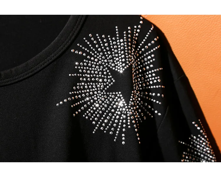 

Femme T-shirts Fashion Loose Drilling T-shirt Women Black Plus Size Cotton Diamonds T shirts Clothes Tshirt Korean Tees T231