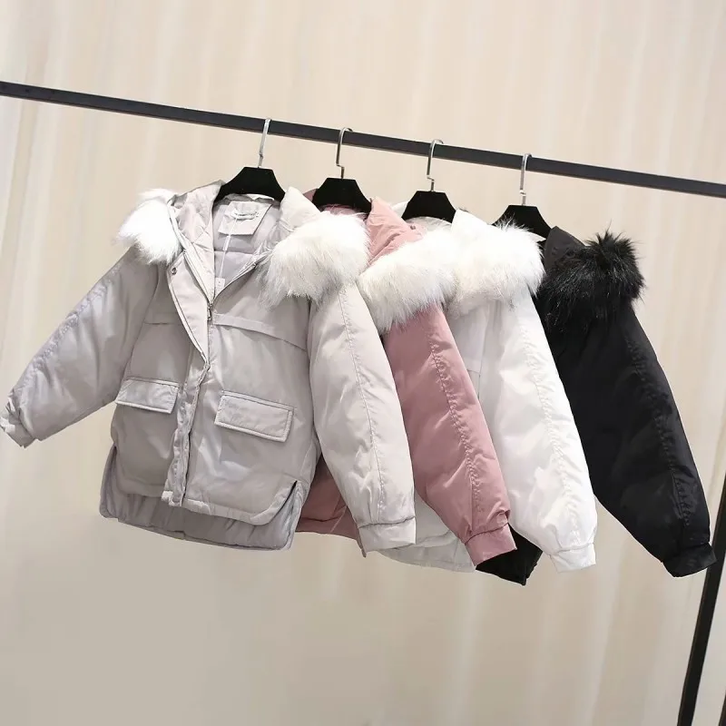 

Jvzkass short coat women 2019 new winter warm fashion big hair collar hooded cotton was thin Z328