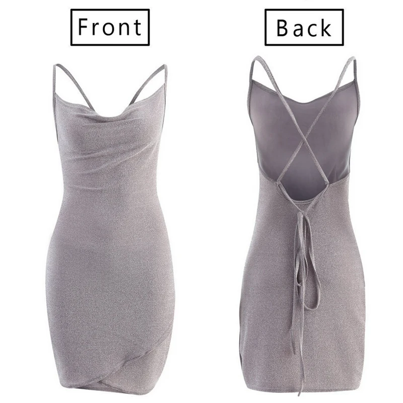 

BONJEAN Women Sequined Bodycon Sparkly Backless Bandage Sleeveless Evening Party Club Mini Dress Sundress BJ2604