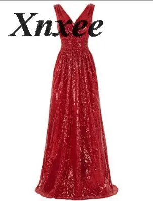 Xnxee Vestidos сексуальное одноцветное длинное платье без рукавов с v-образным вырезом женские платья модное праздничное платье Xnxee - Цвет: Красный