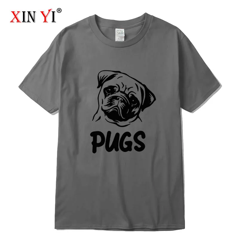 

XIN YI Men's T-shirt High Quality 100% Cotton Pug print t shirts Loose t shirt casual o-neck cool tshirt male tee shirts tops
