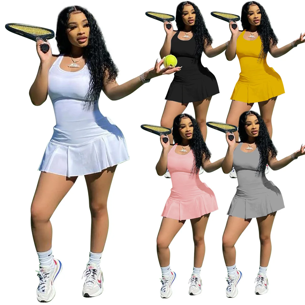 

Summer Women's Sexy Casual Sports Waistcoat Skirt Dress Above Knee, Mini