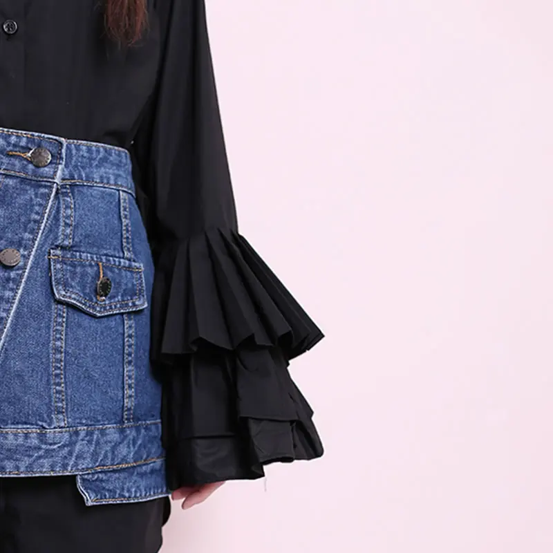 

SONDR Single Breast Blouse Fashion New Women Small Fresh 2021 Spring Summer Goddess Fan Casual Style Loose Ruffle Blouse