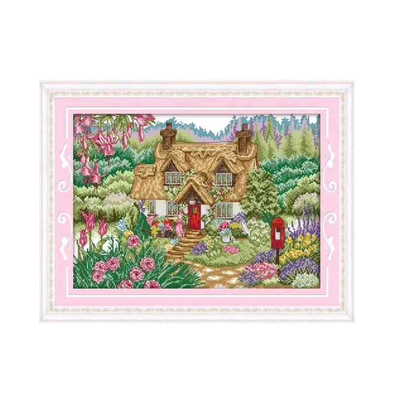 

Flower cabin cross stitch kit 14ct 11ct count printed canvas stitching embroidery DIY handmade needlework