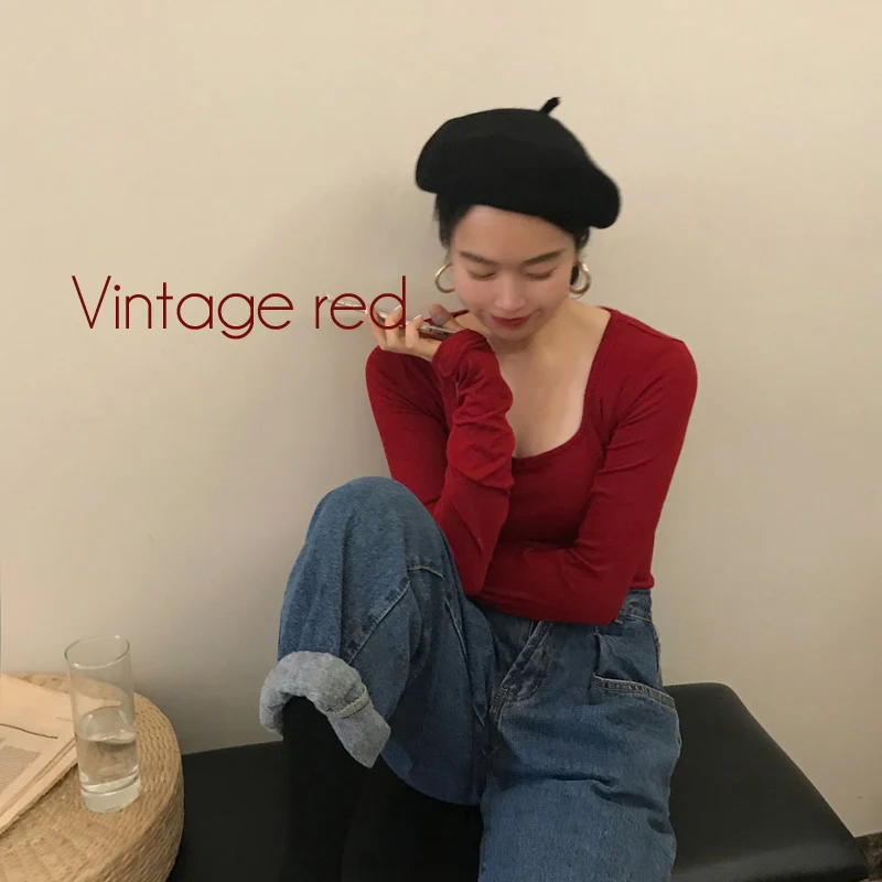 Хороший цвет! Облегающий женский свитер с квадратным вырезом короткий вязаный