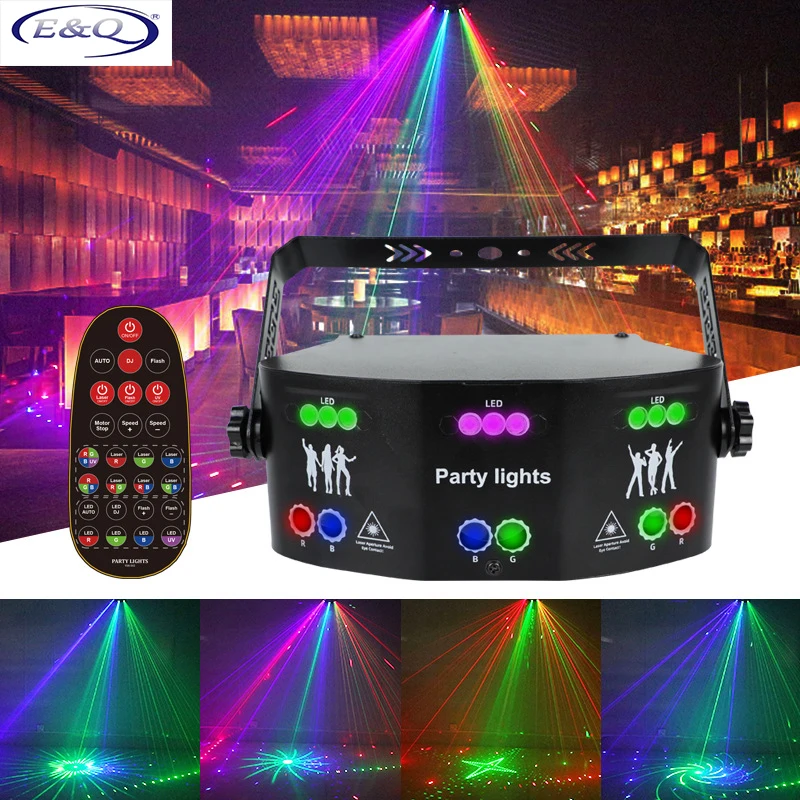 15 Eyes Laser Led Lights Projector DMX DJ Disco Lighting Voice Controller Music Party Lights Effect For Bedroom Home Decoration