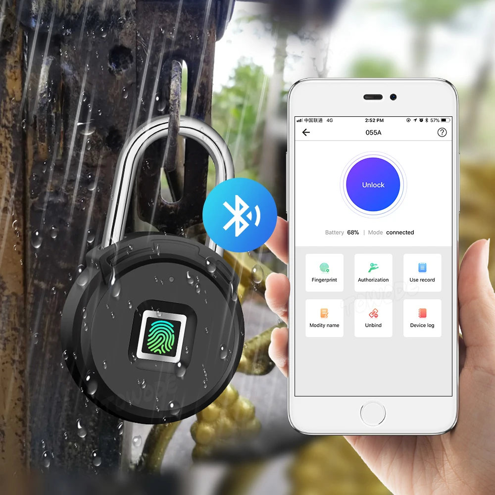 

Bluetooth Fingerprint Unlock Door Padlock Portable Smart Home Waterproof Keyless Lock USB APP Control Android IOS Phone