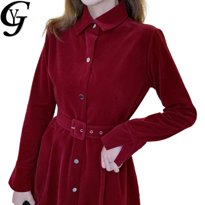 

YG Осень вельветовые Длинные Макси платье для женщин на пуговицах Бандажное платье Элегантное праздничное платье Harajuku с отложным воротнико...