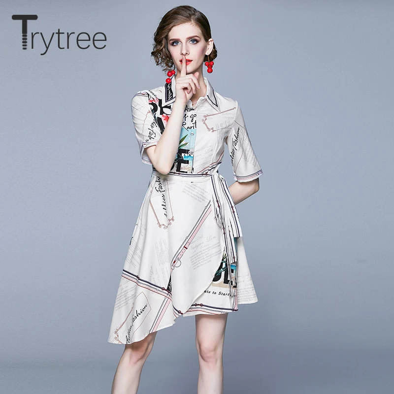 Женское Повседневное платье Trytree белое офисное трапециевидной формы до середины