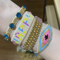 bluestar turkish evil eye miyuki bead bracelet for women happy letter pulseras mujer moda gold cooper crystal handmade woven