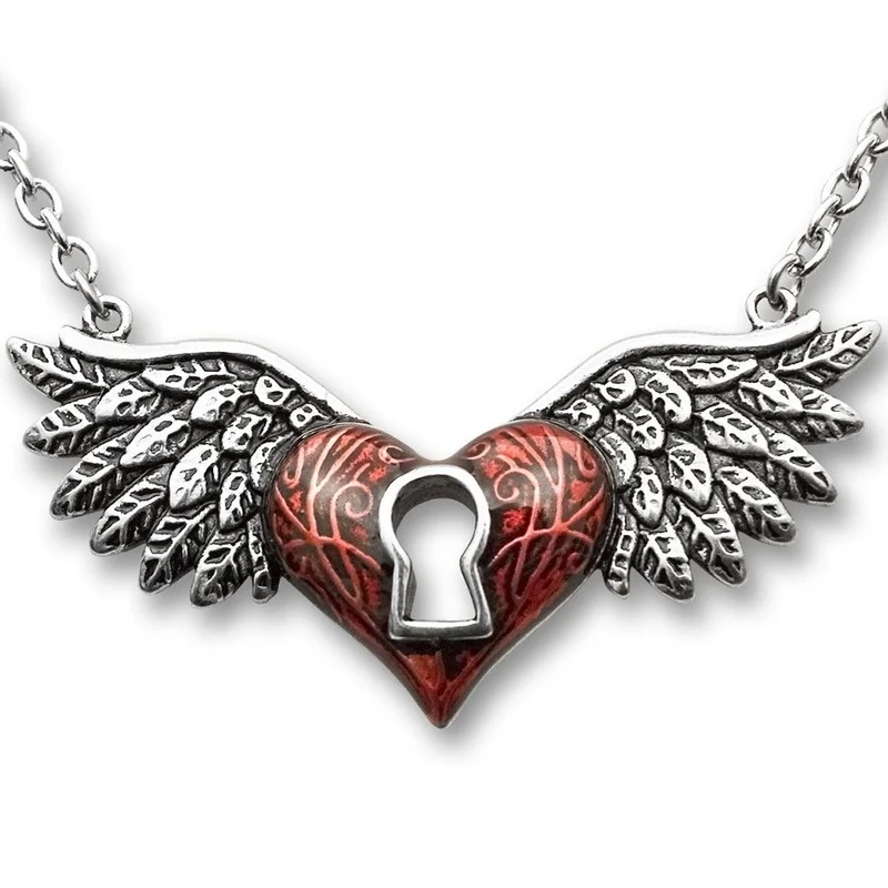 

Classic Retro Gothic Red Heart-shaped Keychain Wing Necklace Men and Women Party Party Banquet Accessories Jewelry Wholesale