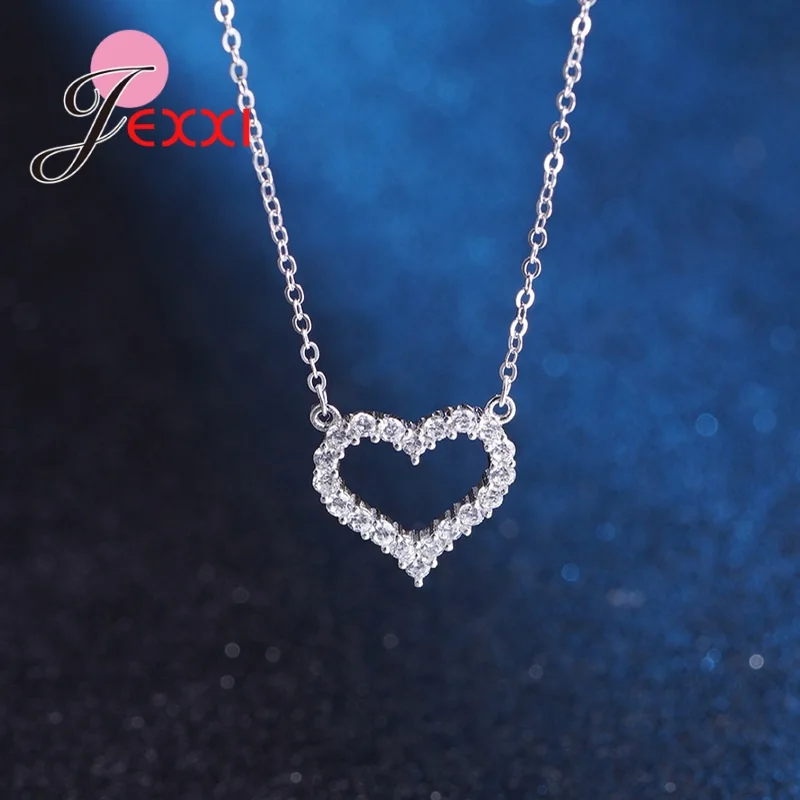 

Simple CZ Zircon Romantic Heart Shape Pendant Necklaces 925 Sterling Silver Chain Jewelry For Women Wedding Engagement Joyas