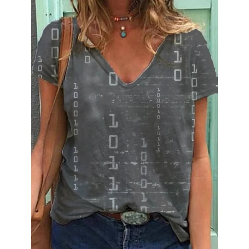 

Vintage Digital Letter Printed Women Tops and Blouses 2021 Spring V-neck Loose T-Shirts Summer Short Sleeve Streetwear Blusas