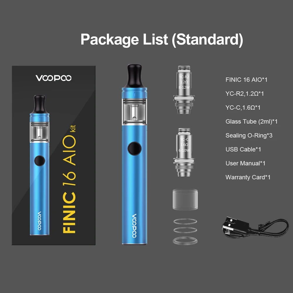 Электронная сигарета VOOPOO FINIC 16 AIO со встроенным аккумулятором 850 мАч емкость 2 мл