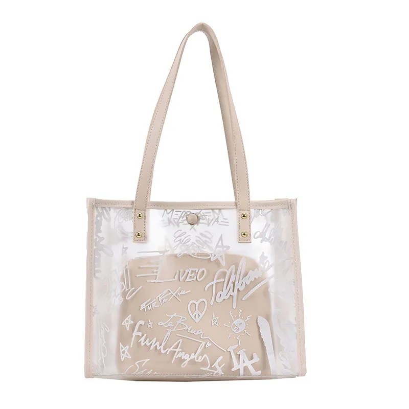

2021 New Large-capacity Casual Transparent Tote Bag Women Personalized Graffiti Design Shoulder Bag Ladies Letter Mother Bags