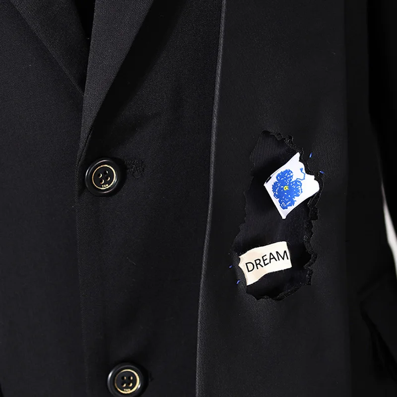 

MENKAY Black irregular label letter decoration 2021 new loose casual all-match suit jacket