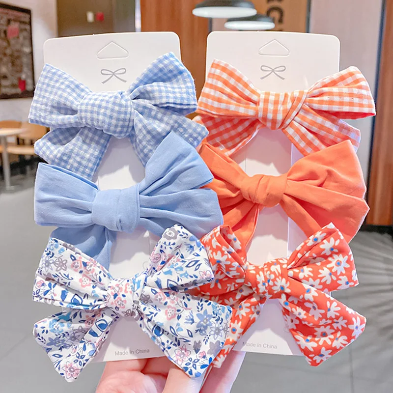 

1/2/3pcs/set Floral Bow Children Hairpin Kids Headdress Printed Side Bangs Clip for girls Fashion Hair Accessories