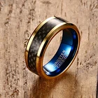 8 мм синие кольца из карбида вольфрама для мужчин ювелирные изделия с черным золотом цвет углеродного волокна