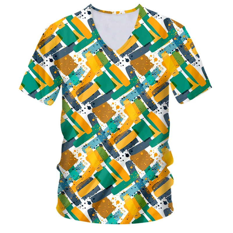 

IFPD EU Size New Fashion V Neck T-shirt 3d Printed Hot Sale Color Paint Pattern Tshirt Unisex Man/womans Short Sleeve Tees Tops