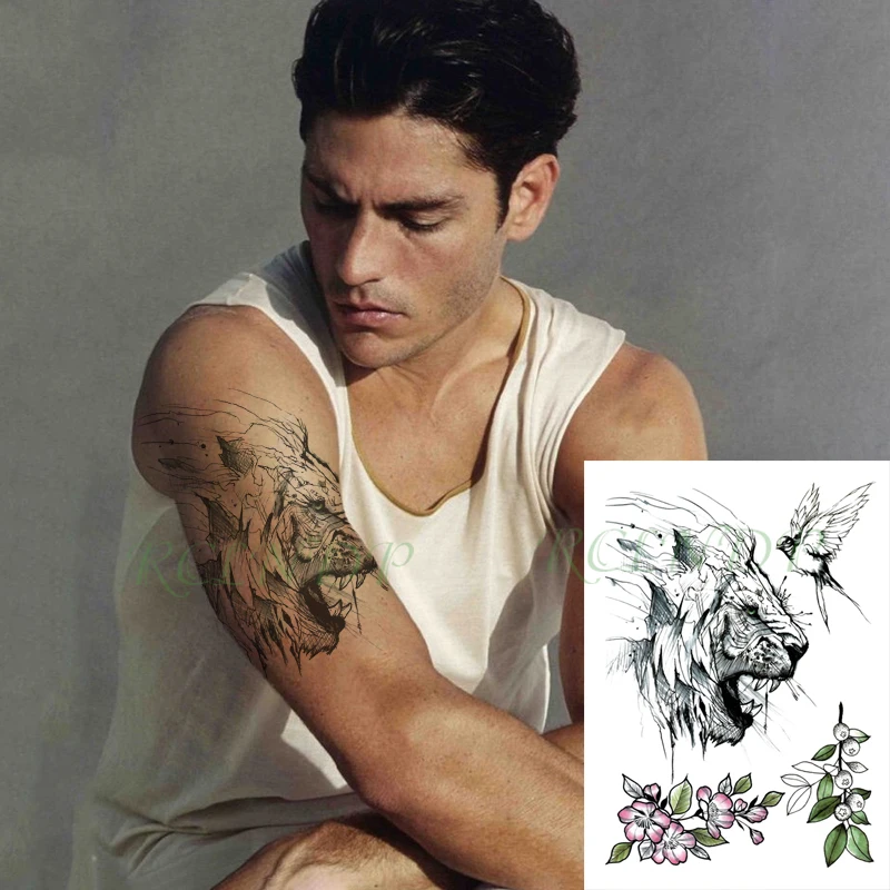 

Waterproof Temporary Tattoo Sticker Roaring Lion Animal Bird Swallow Flower Fake Tatto Flash Tatoo Hand Arm Art for Women Men