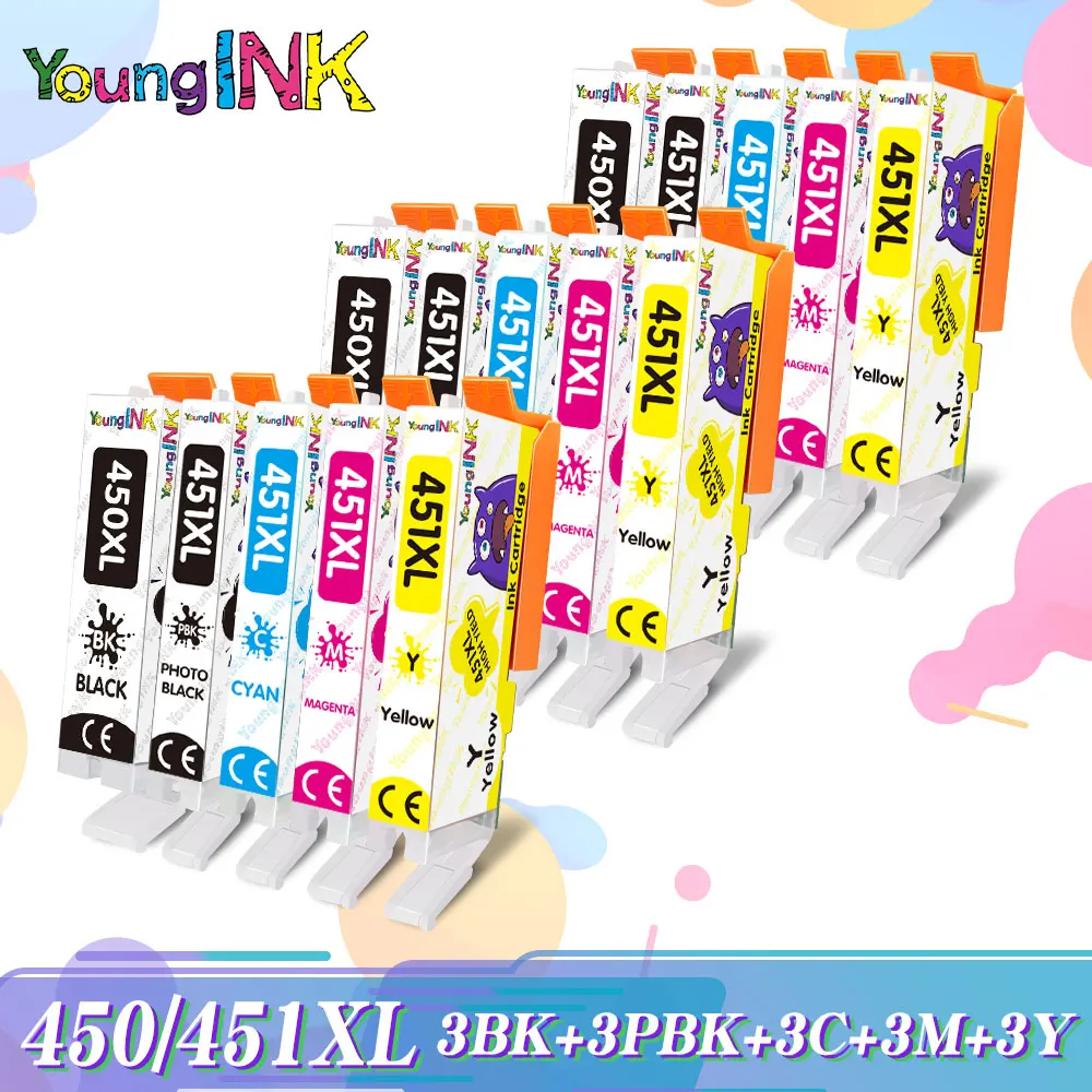 

YOUNGINK Compatible Canon 450 451 Ink Cartridge For PGI 450XL CLI 451XL For PIXMA MG6340 MG7140 MX924 IX6840 Ink jet Printer