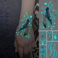 blue feather luminous tattoos butterfly deer fish tail wrist waterproof temporary tattoo stickers women men body art glow tatto